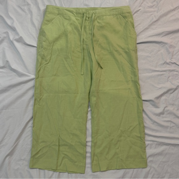 Sage Green 100% Linen Wide-Leg Capris, Size 8/10, Preppy Boho Downtown Girl - Picture 1 of 8